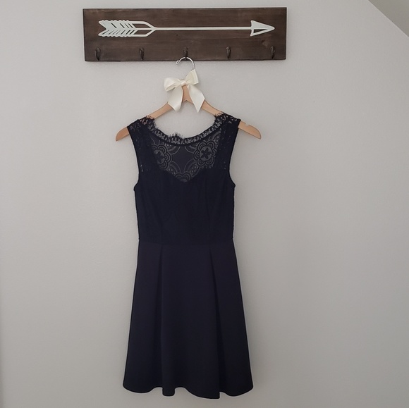 Francesca's Black Skater Dress with Lace Neckline - Picture 9 of 13